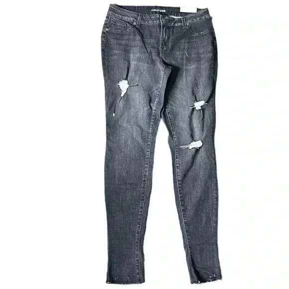 Maurices Distressed Charcoal Skinny Leg Mid Rise Jeggings NWT Size L - Picture 1 of 6